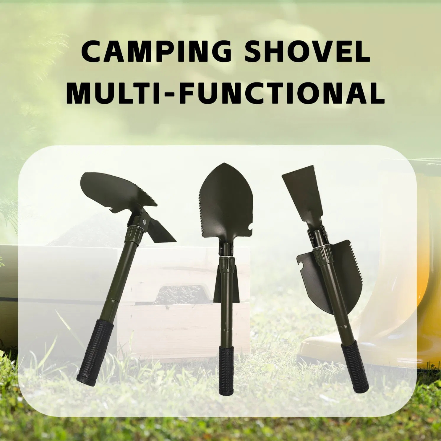 Multi-Function Folding Camping Shovel Survival Spade Trowel Garden Outdoor Tool Compass