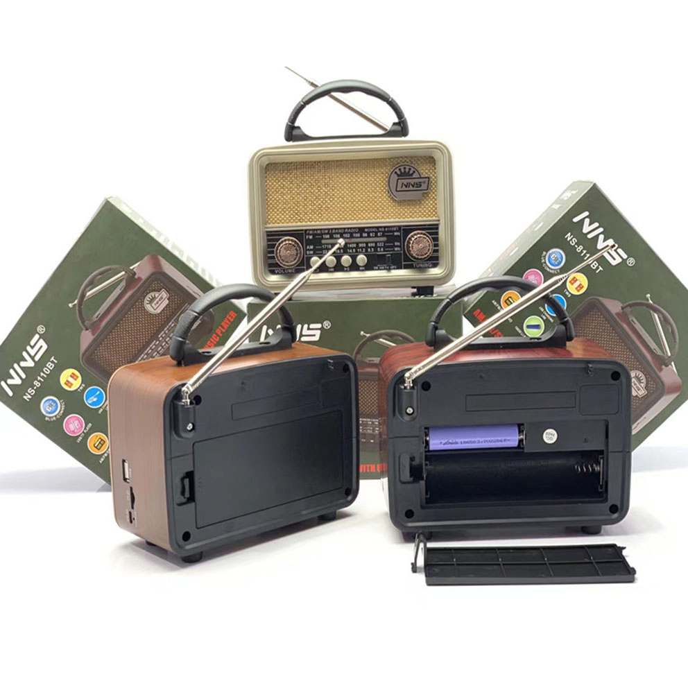 Ns-8110bt Wooden Retro Radio FM/Sw Portable Multifunctional Handheld Bluetooth Speaker