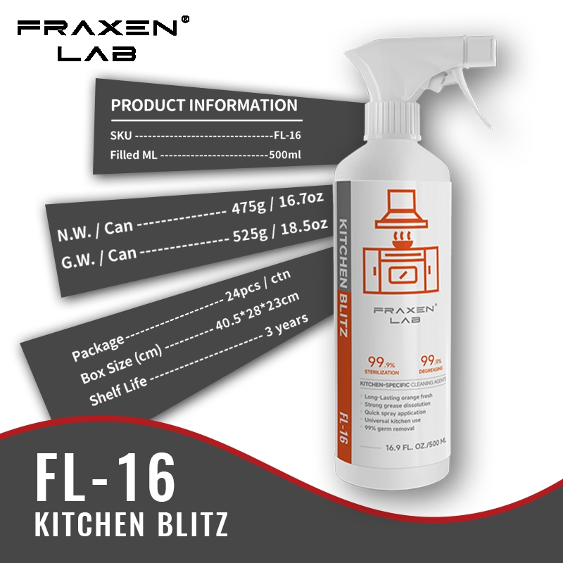 Fraxen Lab 500ml High-Efficiency Oil Stain Remover Household Clean Detergent Used on Tough Kitchen Stains