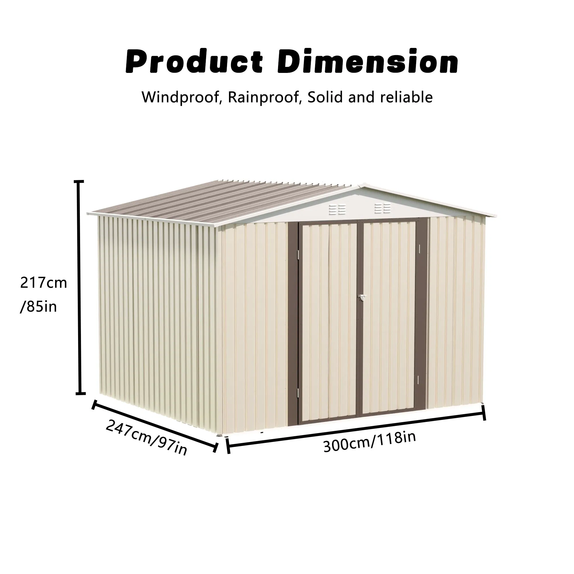 10*8FT Heavy Duty Garden Tool House with Shelving System Ideal for Gardening Equipment Organization Home Shed