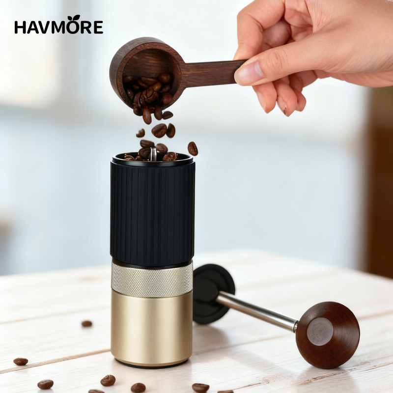 Modern Aluminum Hand Crank Coffee Grinder with Stainless Steel Conical Burr Core