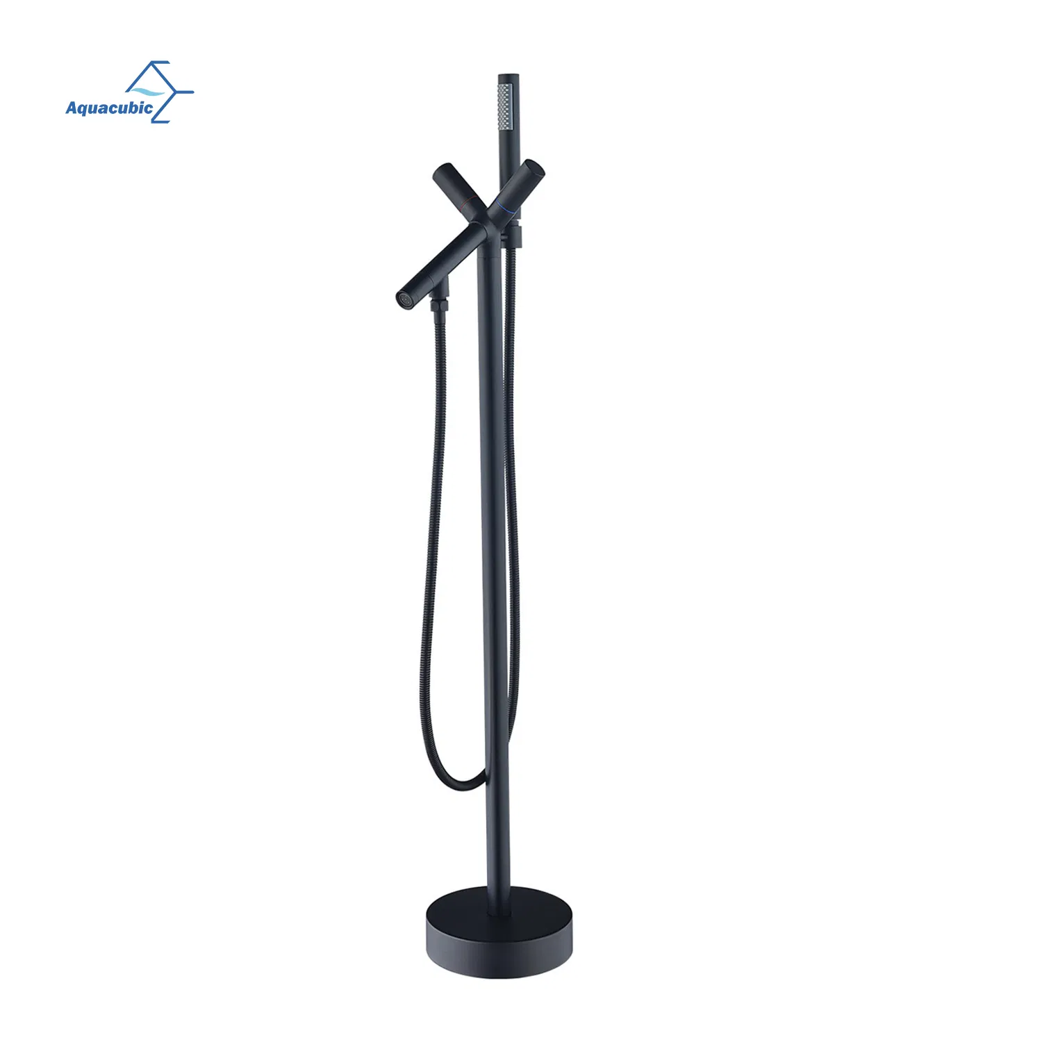 Classic Dual Handle Brass Adjustable Bath Floorstanding Clawfoot Tub Shower Faucet with Hand Shower