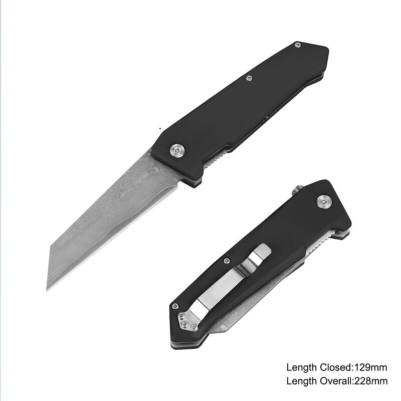 High Quality Folding Damascus Knife with G10 Handle (#31189)
