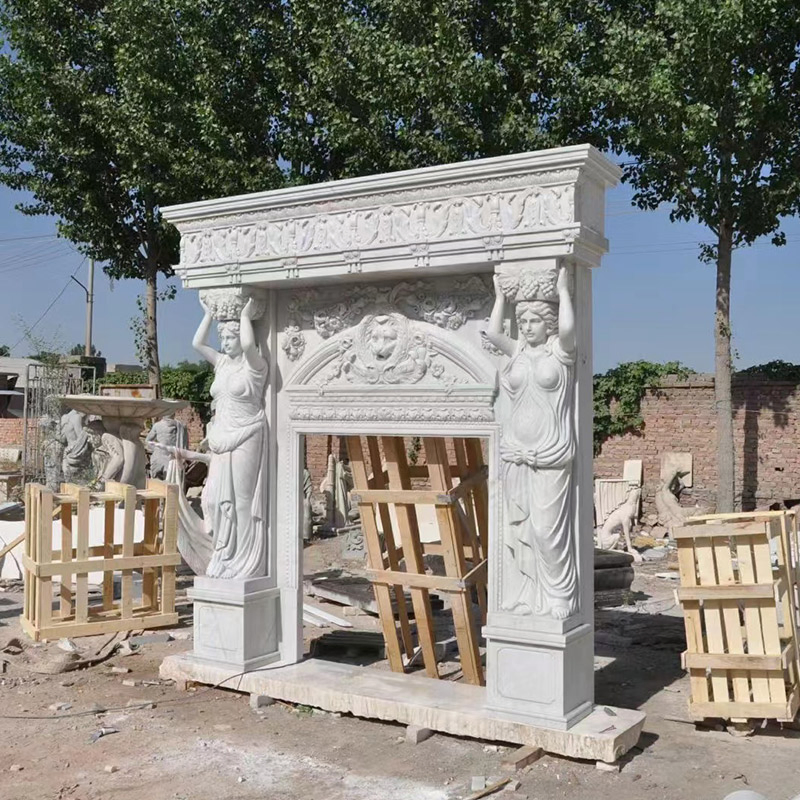 Белая мраморная колонна для интерьера, резная