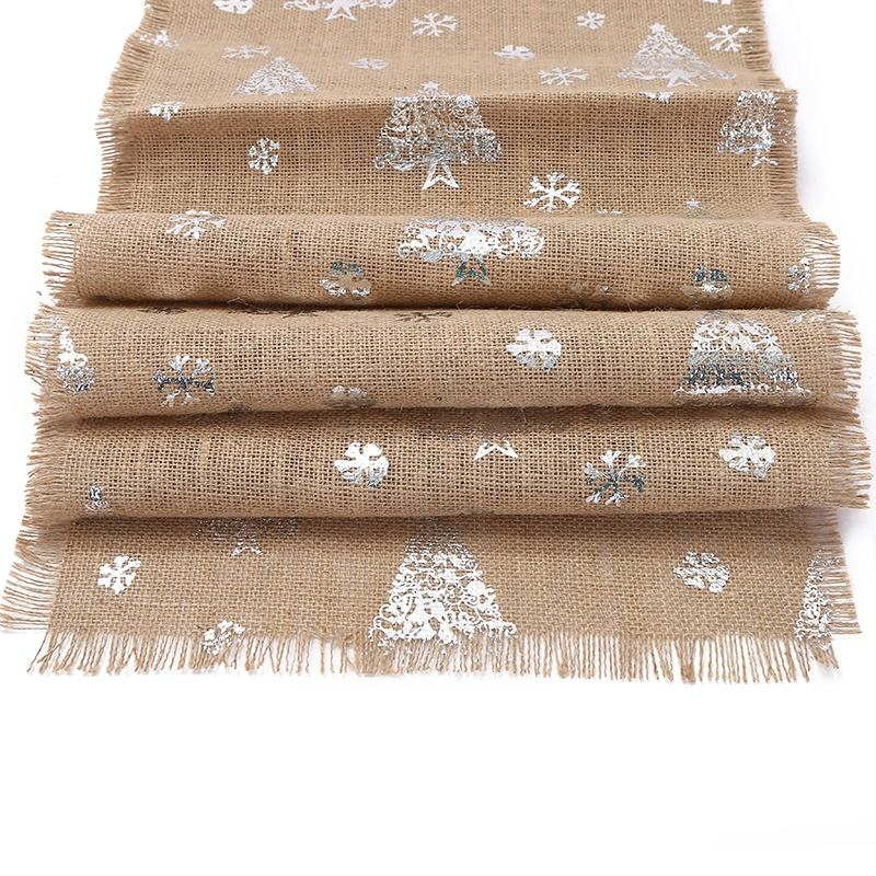 Wholesale Hot Stamping Print Burlap Table Runner Wedding Jute Table Runner