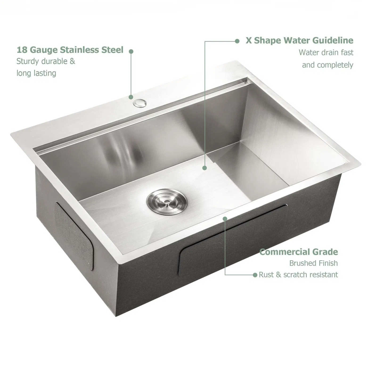 Aquacubic Cupc Top Mount 18 Guage 304 Stainless Steel Handmade Drop-in Kitchen Sink