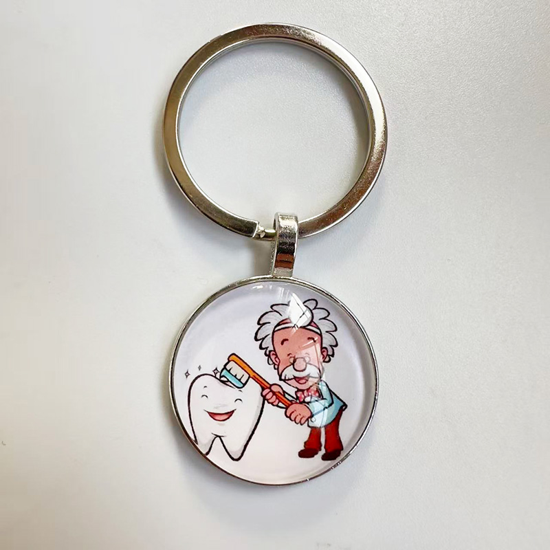 Personalized Customs Made Dental Gift Time Gem Glass Teeth Pattern Dental Nurse Keyring