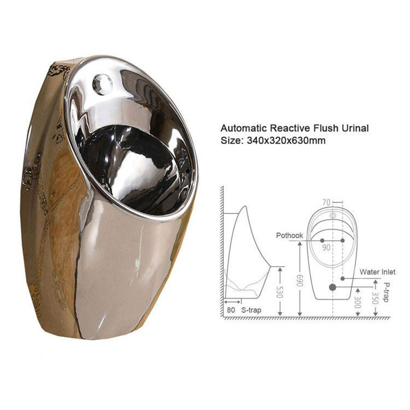 Luxury Gold Silver Pattern Wall-Hung Ceramic Sensor Urinal for Bathroom with Western Design