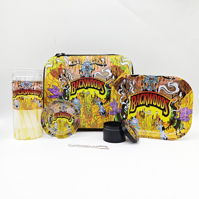 Color Leather Bag Horn Tube Smoke Grinder Ashtray Five-Piece Hand-Rolled Set of Cigarette Accessories