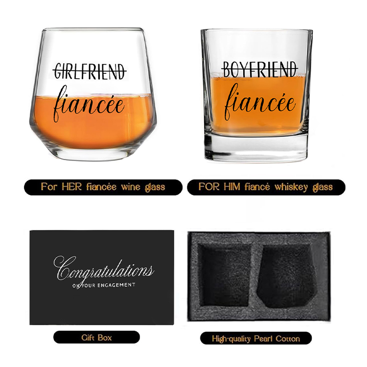 Novelty Round Glass Wine Glass Engagement Gifts for Couples Promotion Gift Set Wedding Favors Souvenir Gift for Guest