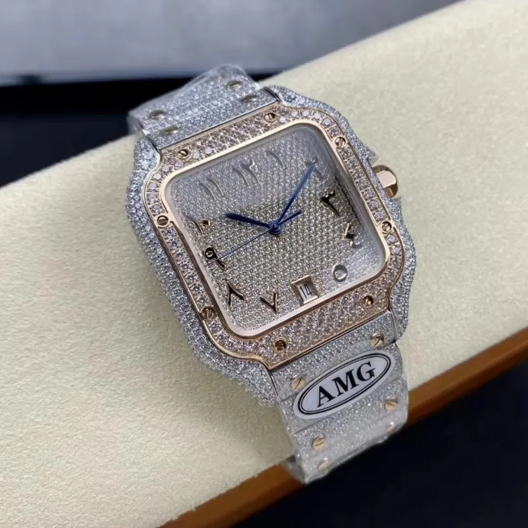 Luxury Design Mechanical Watch Vvs Moissanite Zircon Watch Logo Customization