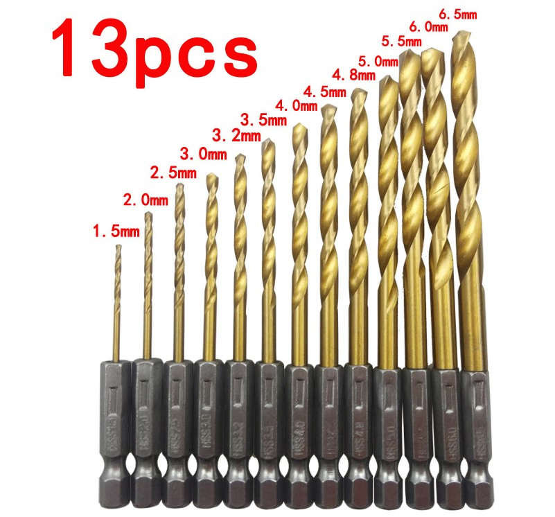 13 PC Hex Shank Titanium Drill Bit Set