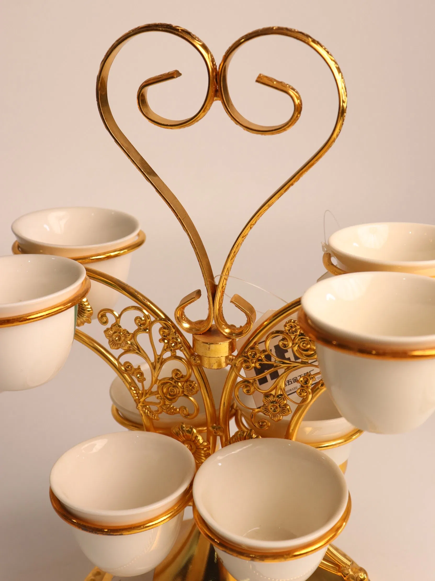 Elegant Electroplated Iron Frame Tea Cup Set, 12 Cups