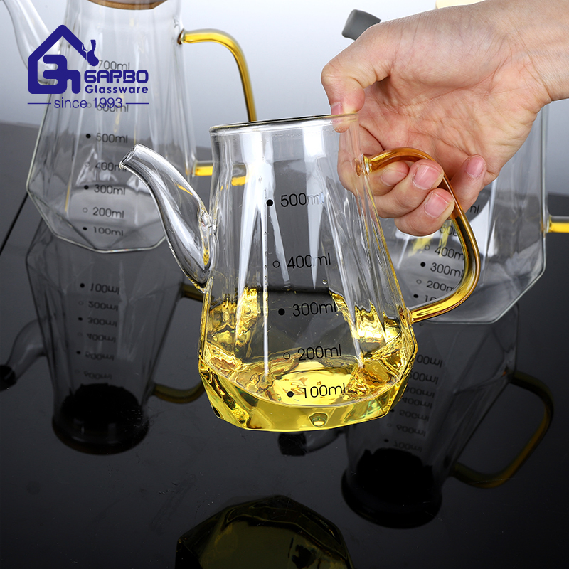 Glass Oil Jug with Handle and Bamboo Lid Glasses Condiment Jar Olive Oil Kitchen Glassware Set