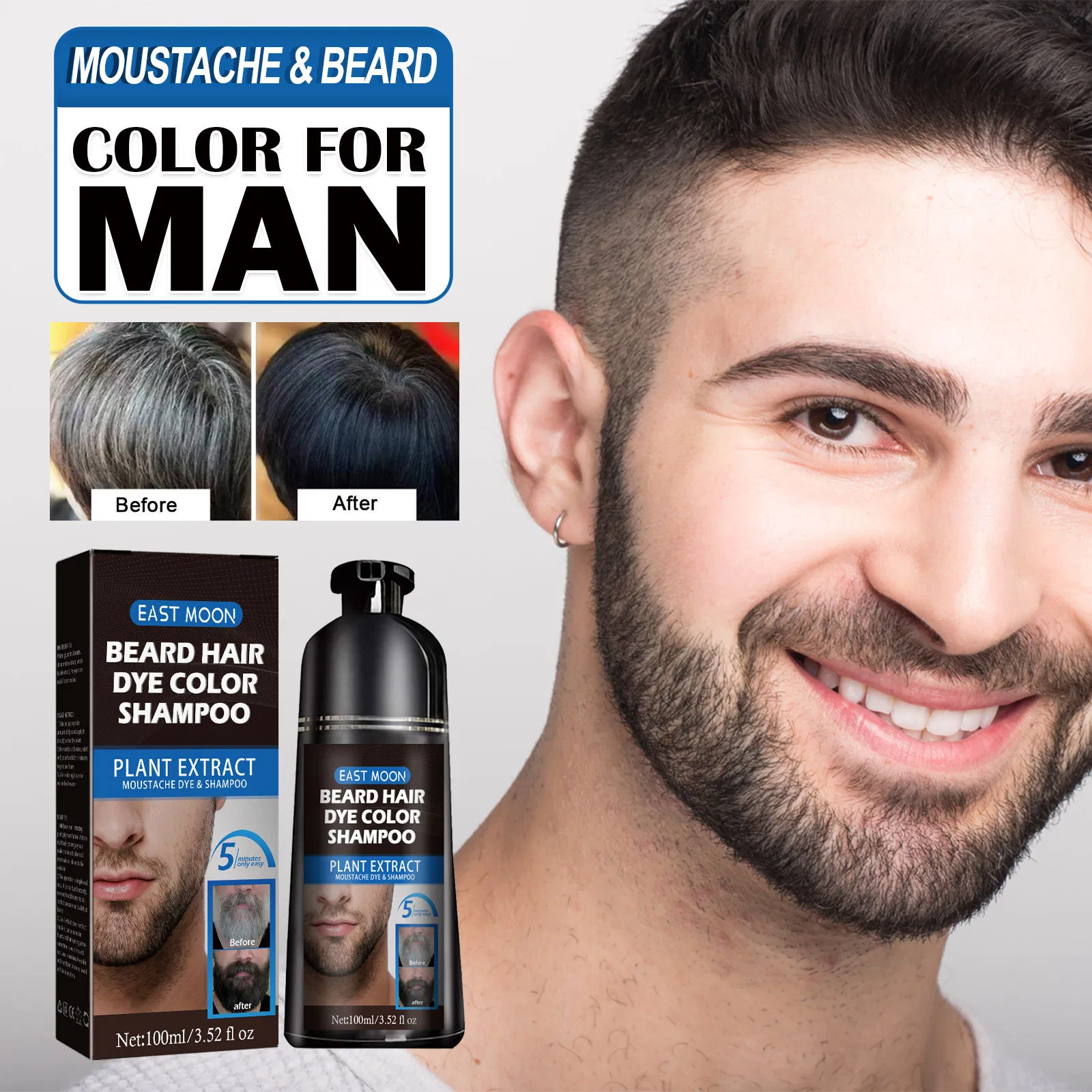 Hot-Selling Instant Mustache Darkening Sideburns Beard Color Shampoo Enhance Beard Facial Hair Grooming Beard