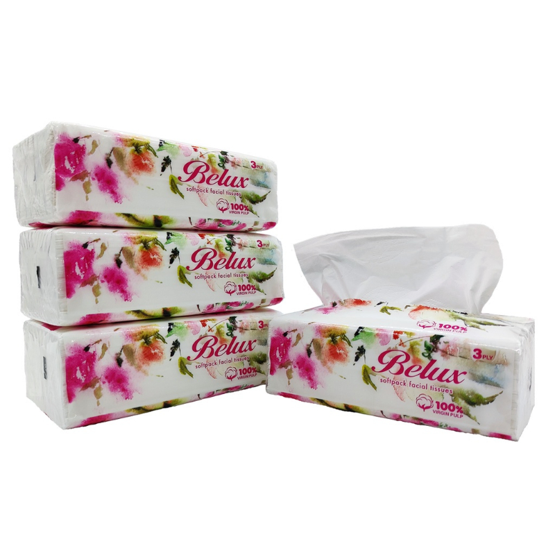Custom Logo Printed Soft Pack Virgin Pulp White Facial Tissue Paper for Promotional