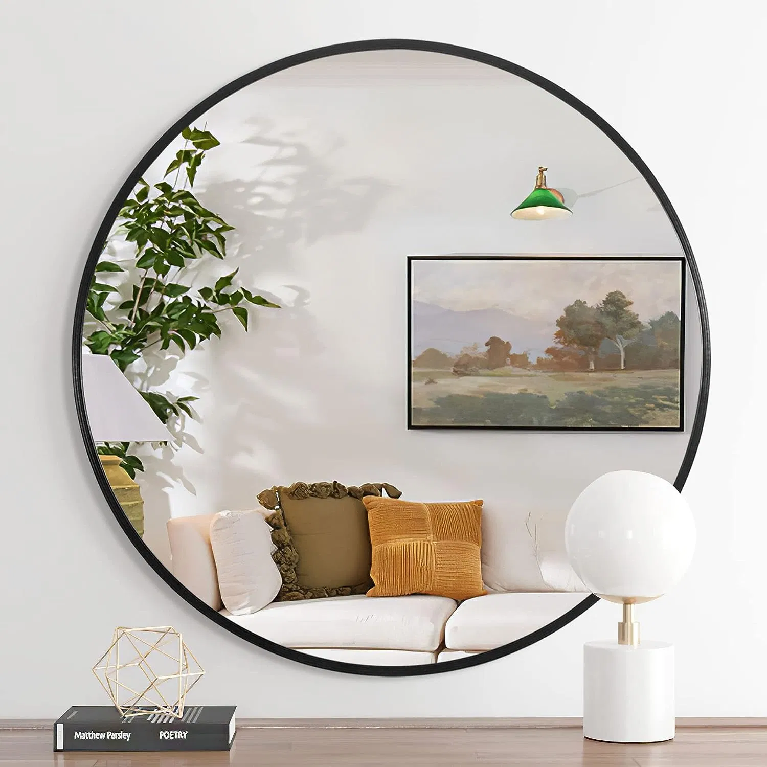 Round Corner Black Metal Frame Bathroom Aluminum Mirror – 100cm X 56cm