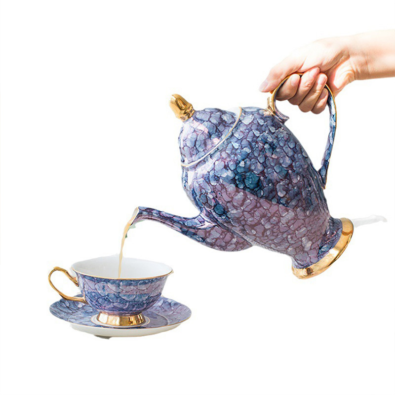Фарфоровый кофейный сервиз Bone China, 15 предметов, сапфирово-розовый