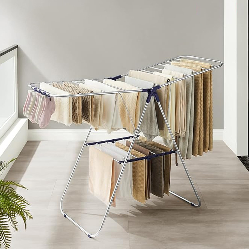 Indoor Outdoor Adjustable Height Metal Motorized Foldable Laundry Clothes Wing Drying Rack Clothes Hanging Stand for Laundry