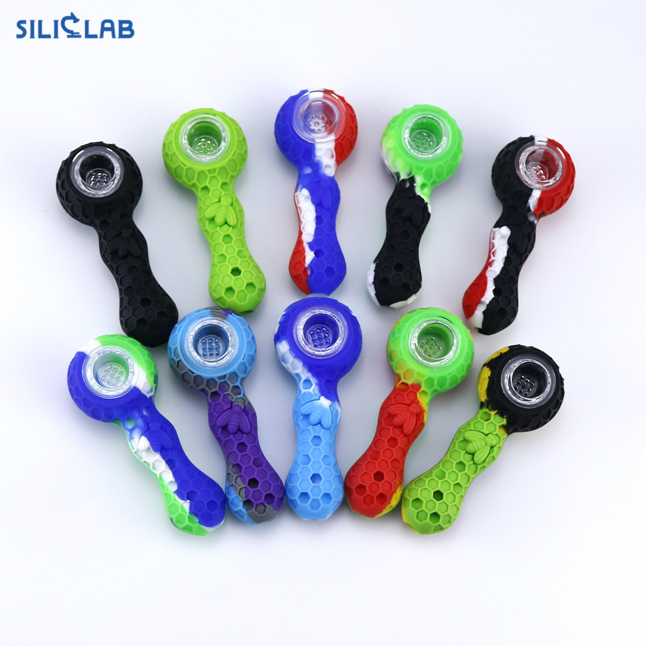 Wholesale Portable Smoking Pipes with a Bee Amazon Smoking Accessories Food Grade Silicone Tobacco Glass Pipes