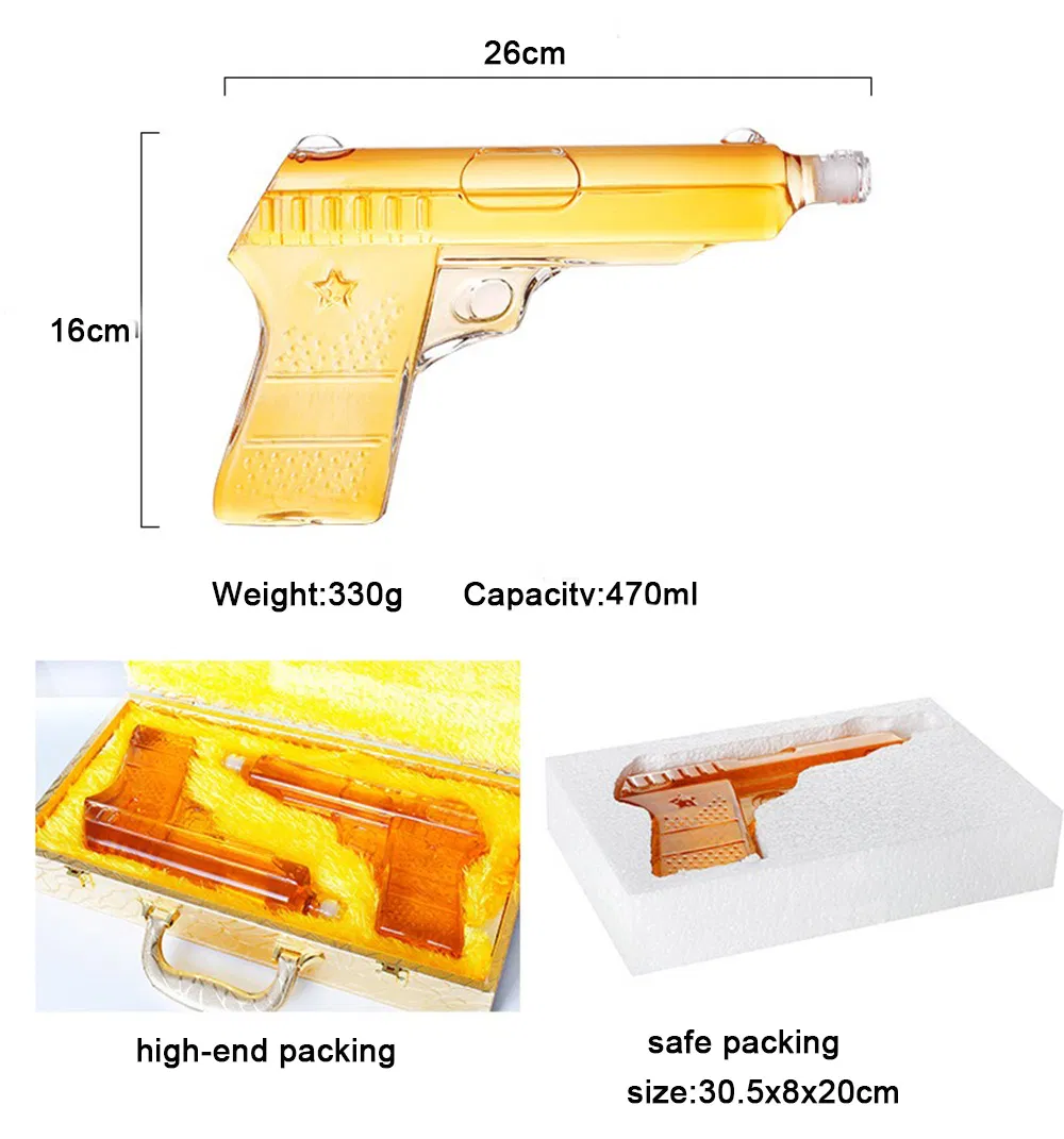 Custom Clear Glass Decanter Vodka Whiskey Brandy Alcohol Bottle Gun Shape Wine Liquor Decanter