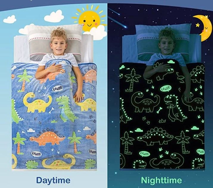 Glow in Dark Soft Flannel Fleece Kids Throw Blanket Children Christmas Birthday Gifts