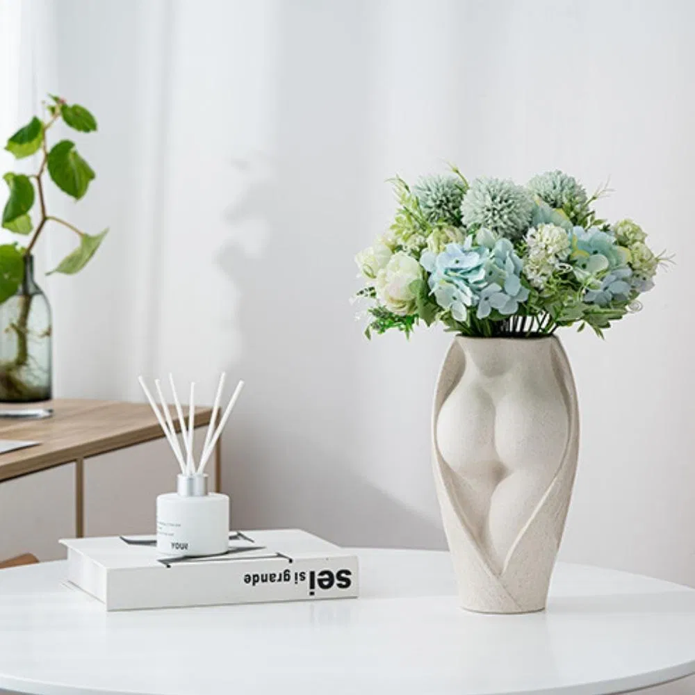 Creative Body Design Ceramic Vase White Pampas Reeds Modern Decorative Ornament Wbb21897