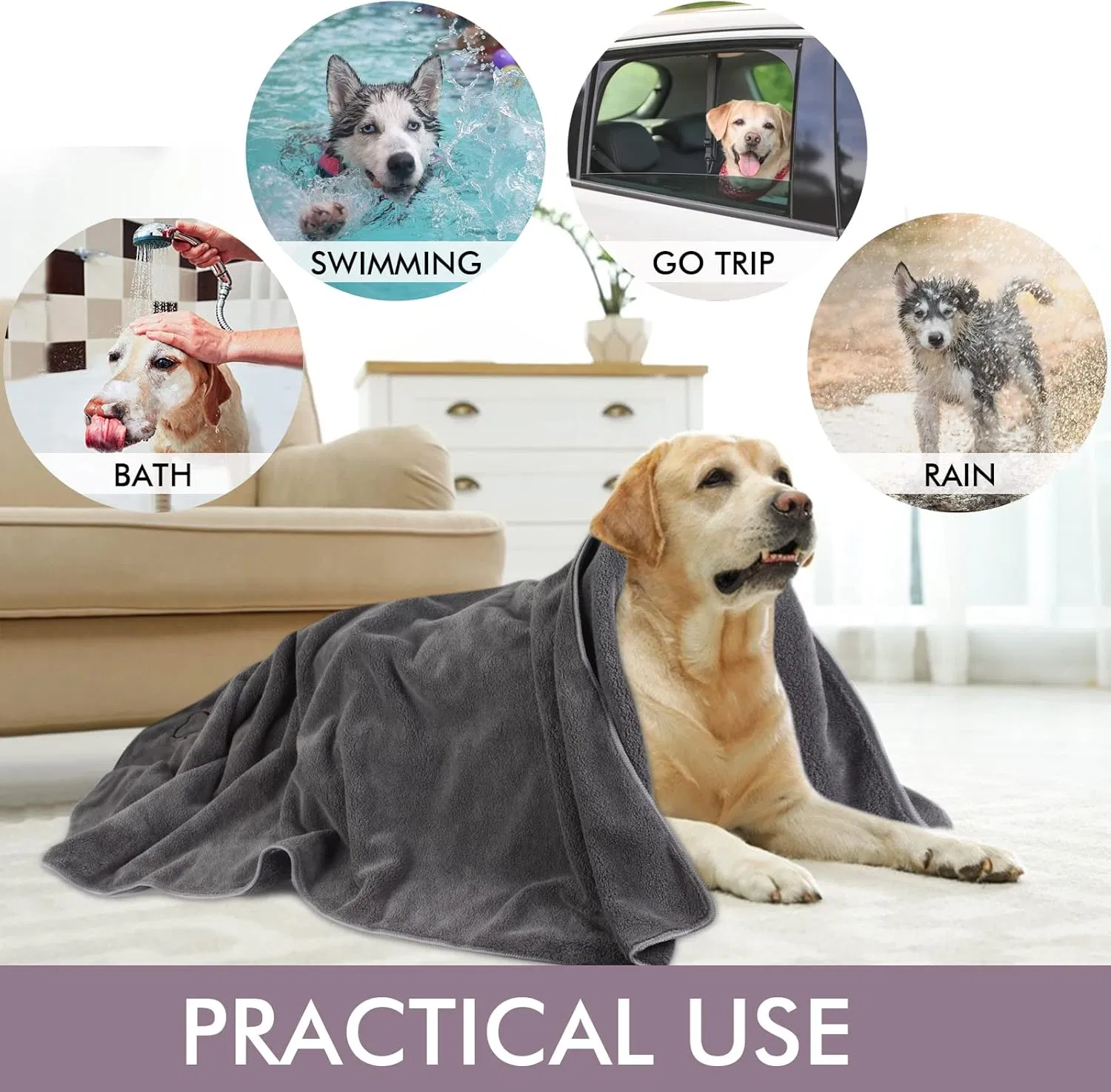 Eco-Friendly Pet Microfiber Bath Cleaning Towel Embroidered Logo Cotton Dryer for Cat and Dog Groomingtowel