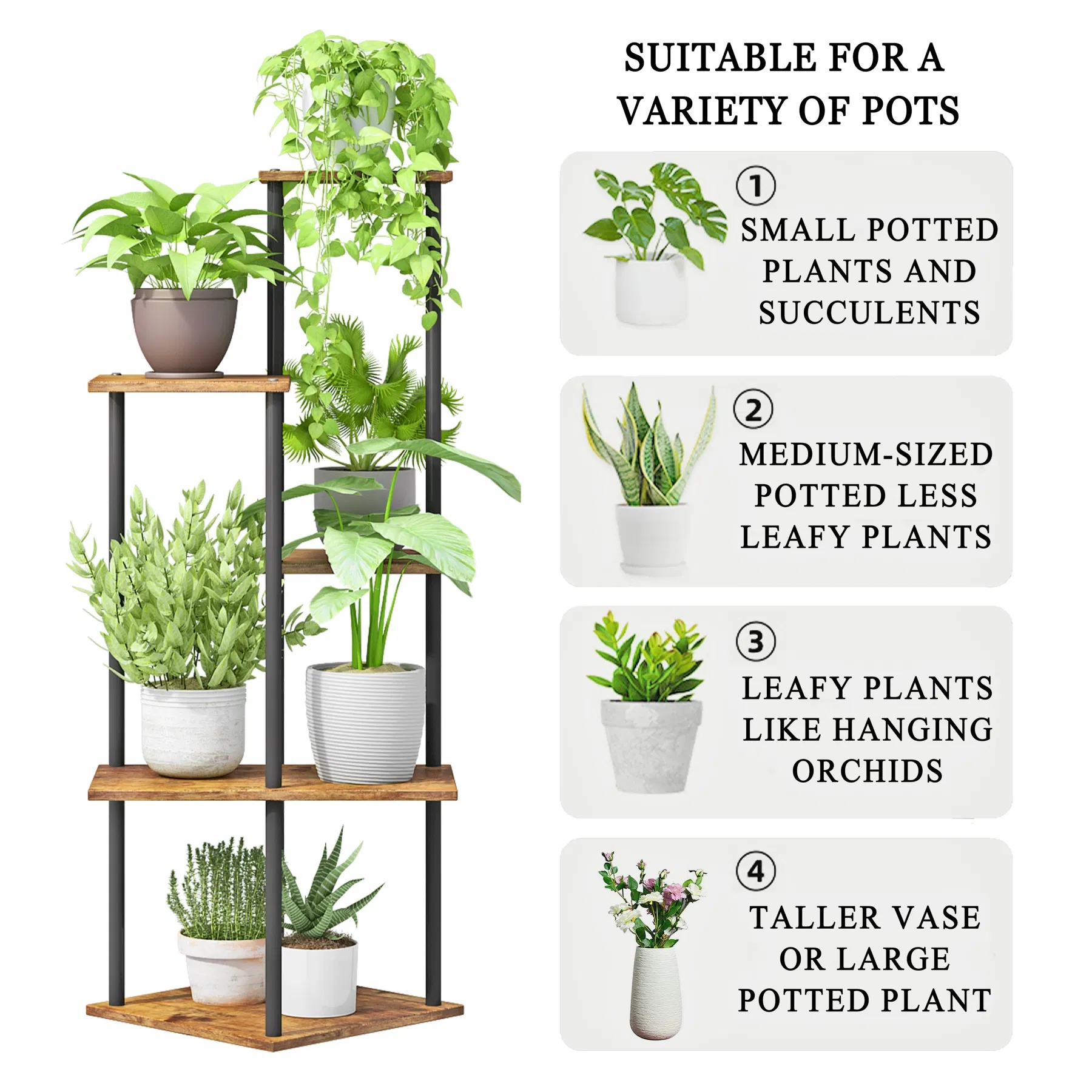 Rustic Brown 5-Tier Indoor Corner Plant Stand Shelf