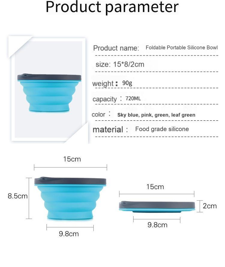 Silicone Folding Bowl, Travel Outdoor Tableware with Lid, Collapsible Instant Noodle Bowl 500ml - 1000ml