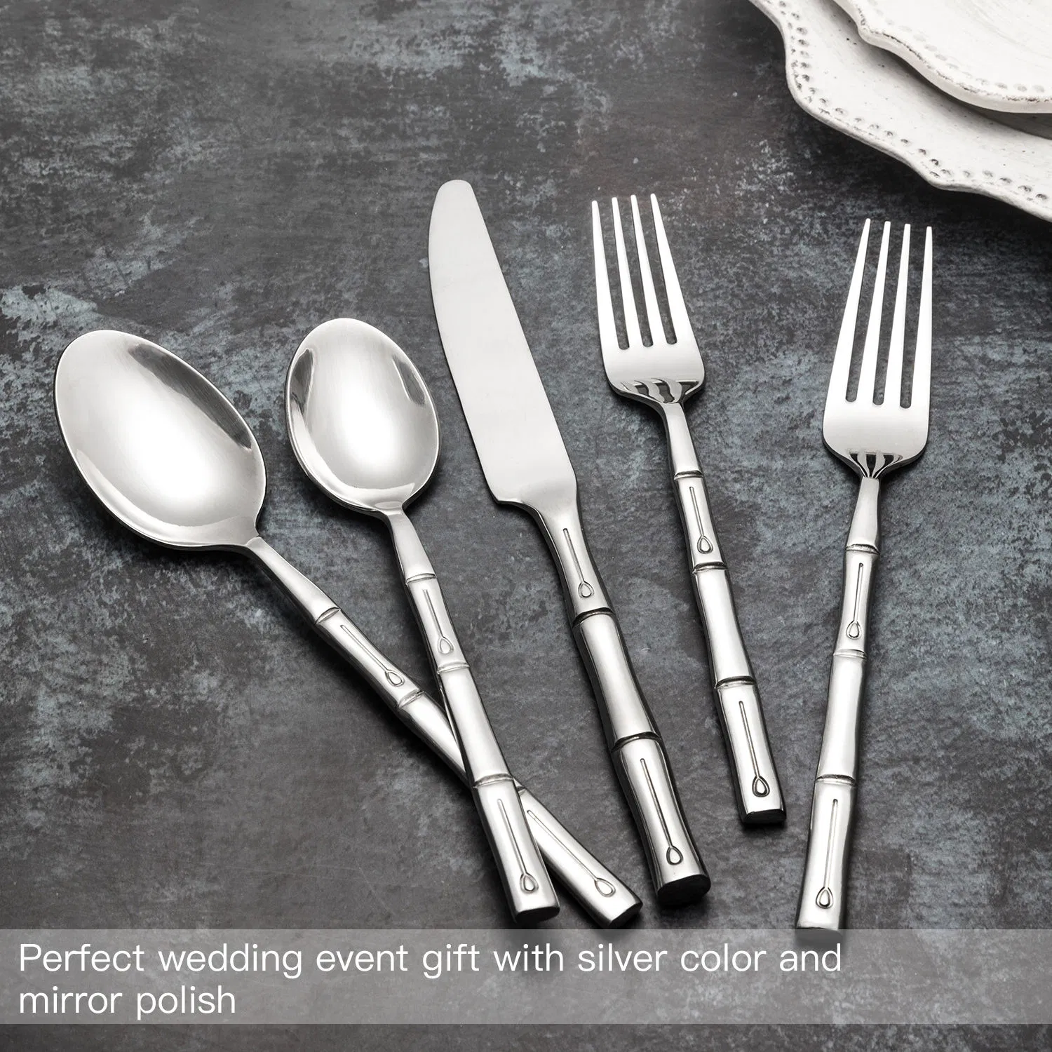 Elegant 5-Piece Bamboo Handle Stainless Steel Cutlery Set