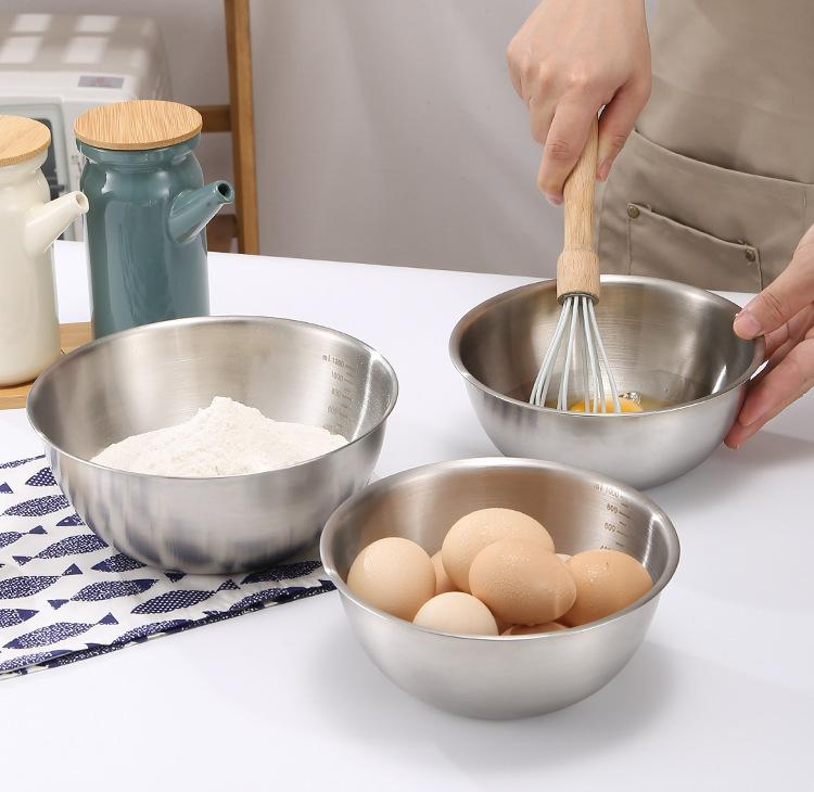 Stainless Steel Mixing Bowl with Measurement for Salad Food Storage