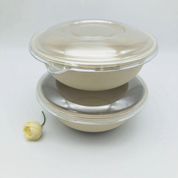 1000ml Round Sugarcane Bagasse Salad Bowl with Pet Lids