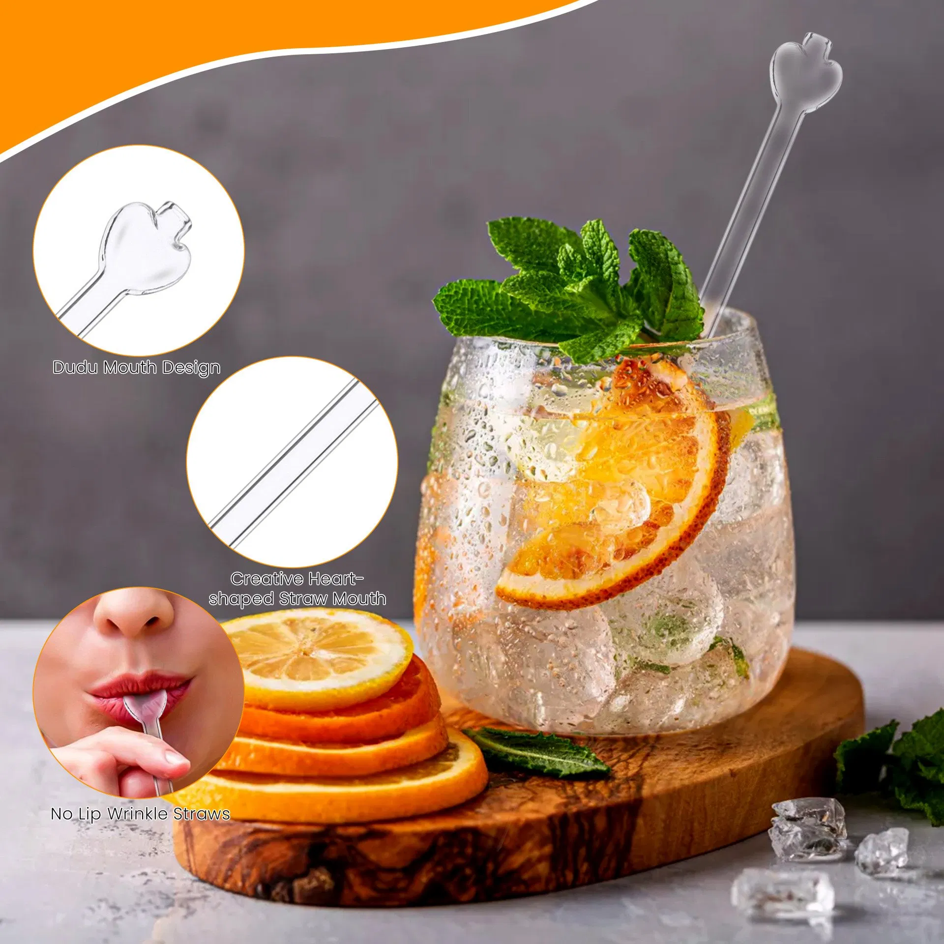 OEM 4PCS Reusable Anti Wrinkle Drinking Straw Curved Glass Lip Straw for Wrinkles with Brush