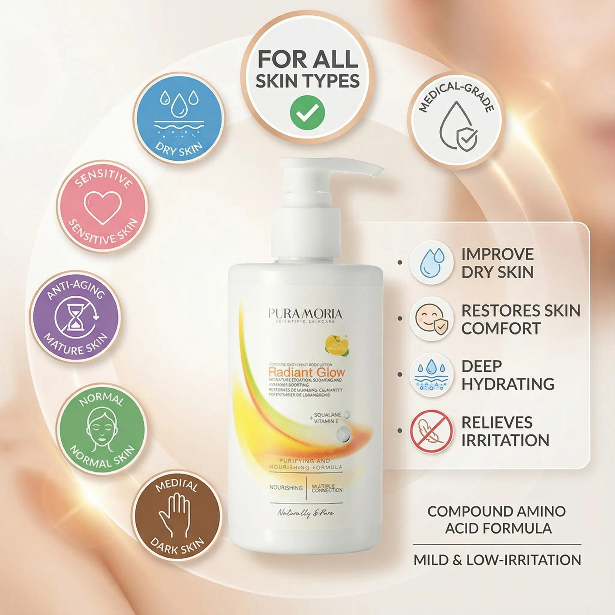 Professional Skincare Vitamin E Moisturizing Body Lotion for Brightening