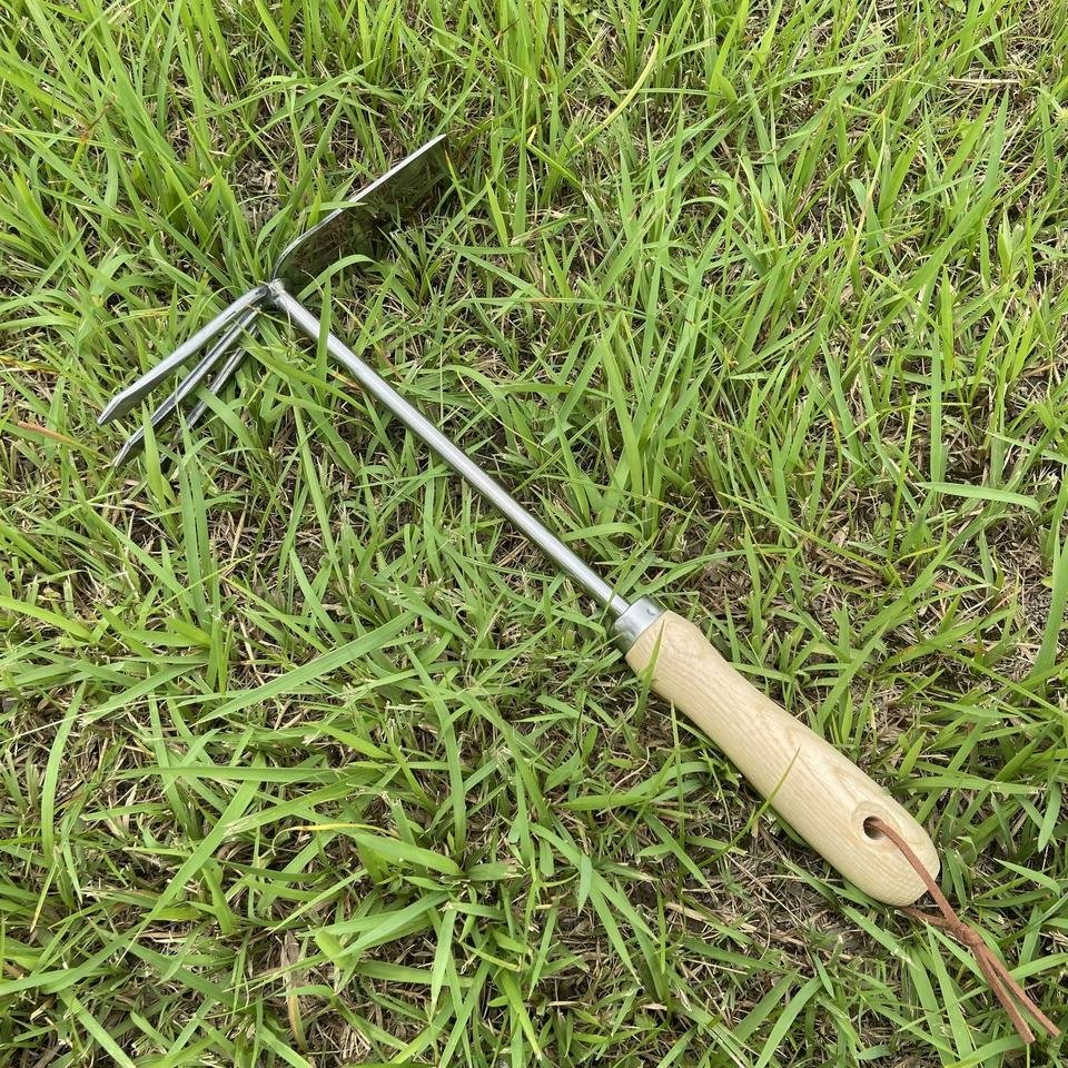Two Headed 3-Prong Garden Hoe Plant Care Stainless-Steel Gardening Cultivation Fork Hoe