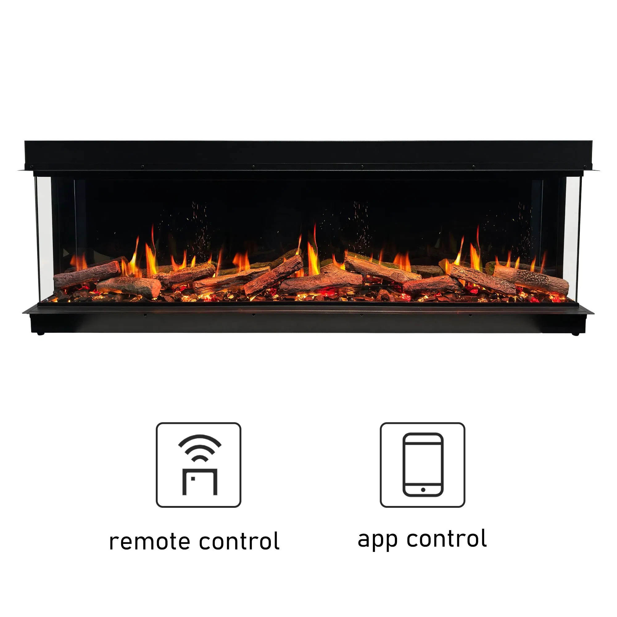 Modern Smart Electric Fireplace with WiFi APP Control, 3D Realistic Flames, Wall Mounted & Recessed Heater for Home & Hotel Decor