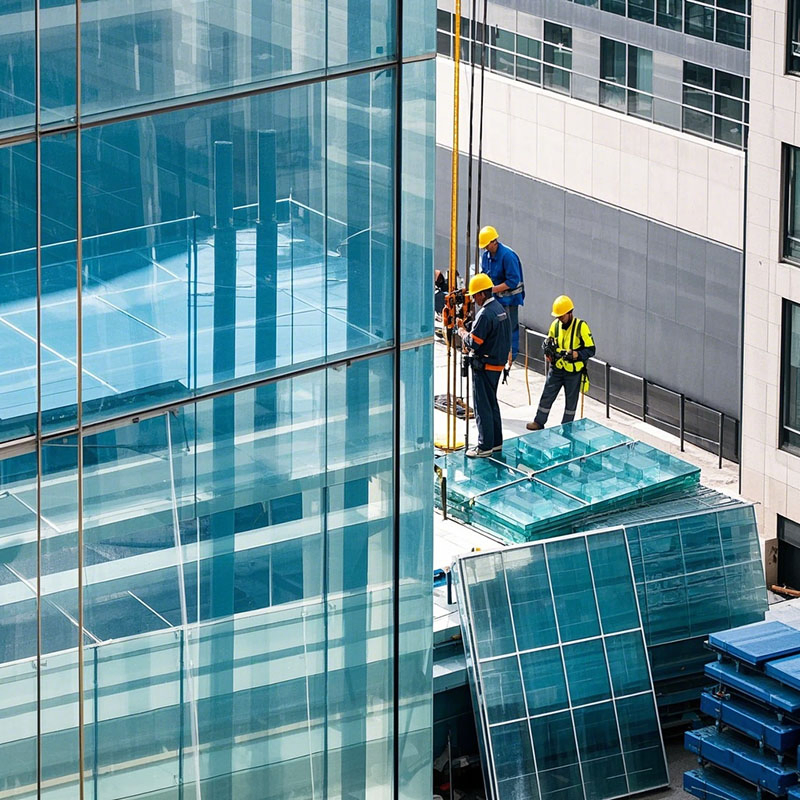 Glass Office Building Exterior Building Semi-Hidden Frame Aluminum Alloy Glass Curtain Wall