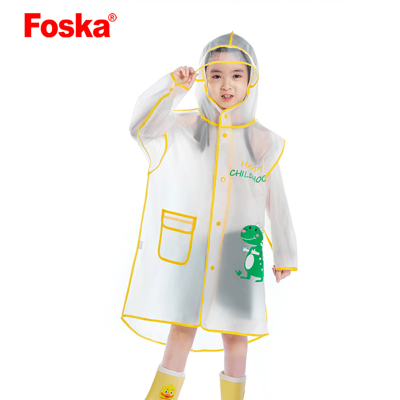 Foska Transparent Kids Cartoon Cute Waterproof EVA Raincoat
