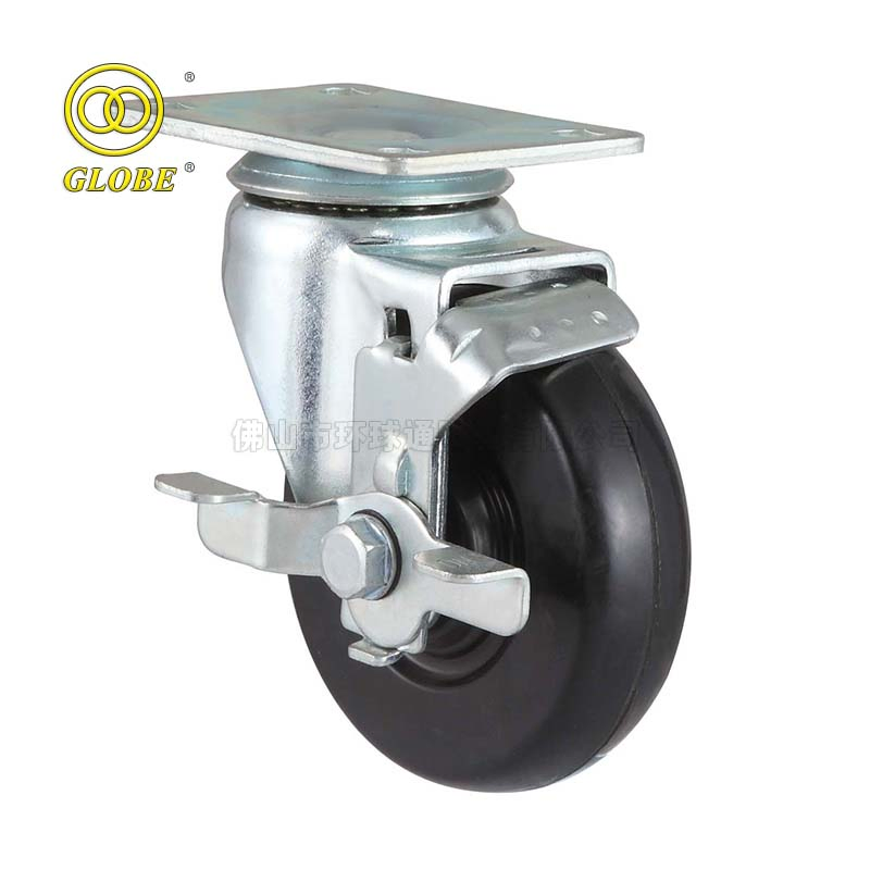 4 Inch Swivel Industrial Iron Core PU Caster Wheel for Handtruck with Brake