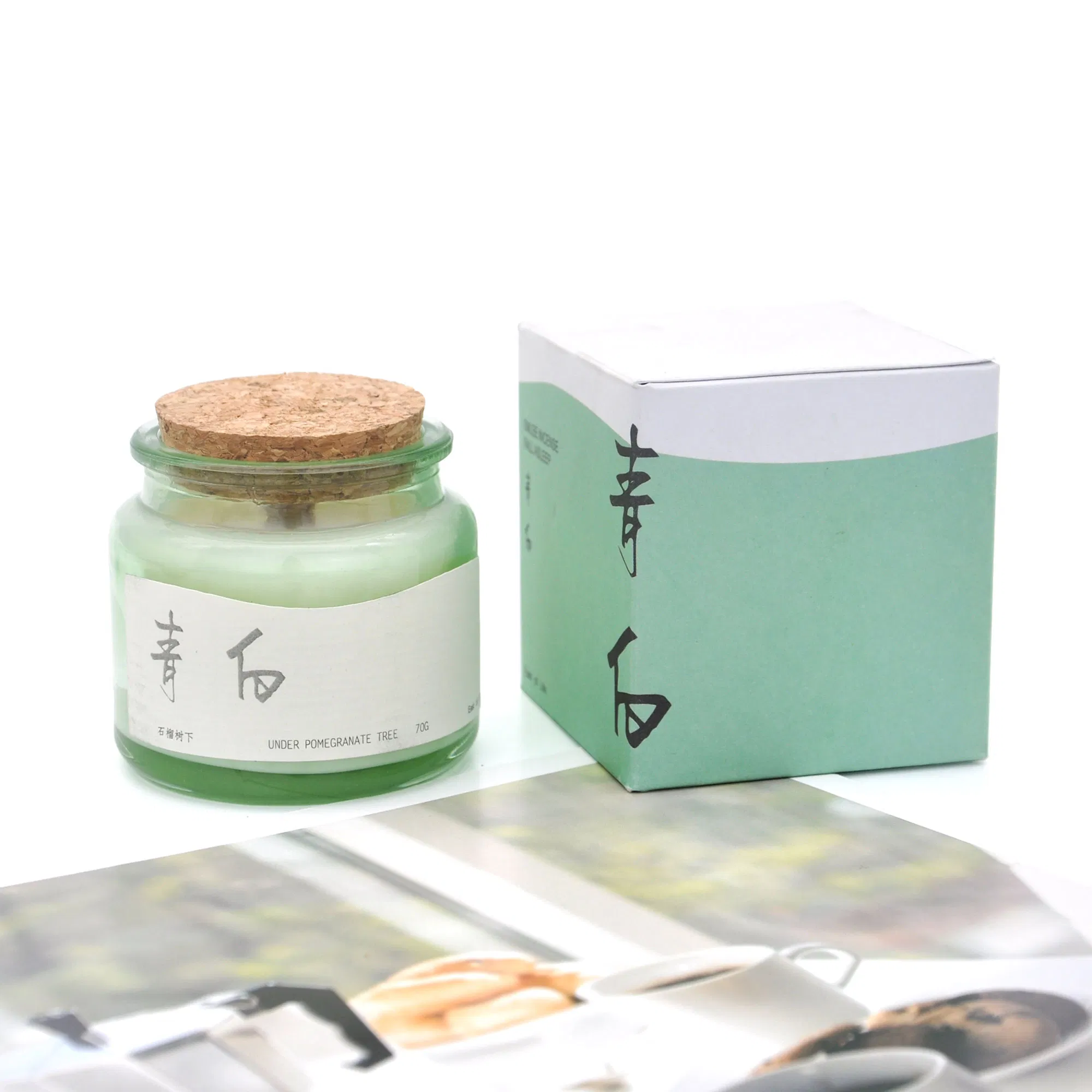 DIY Heat Resistant Green Clear 70g Candle Vessel Container Empty Glass Candle Jar with Cork Lid