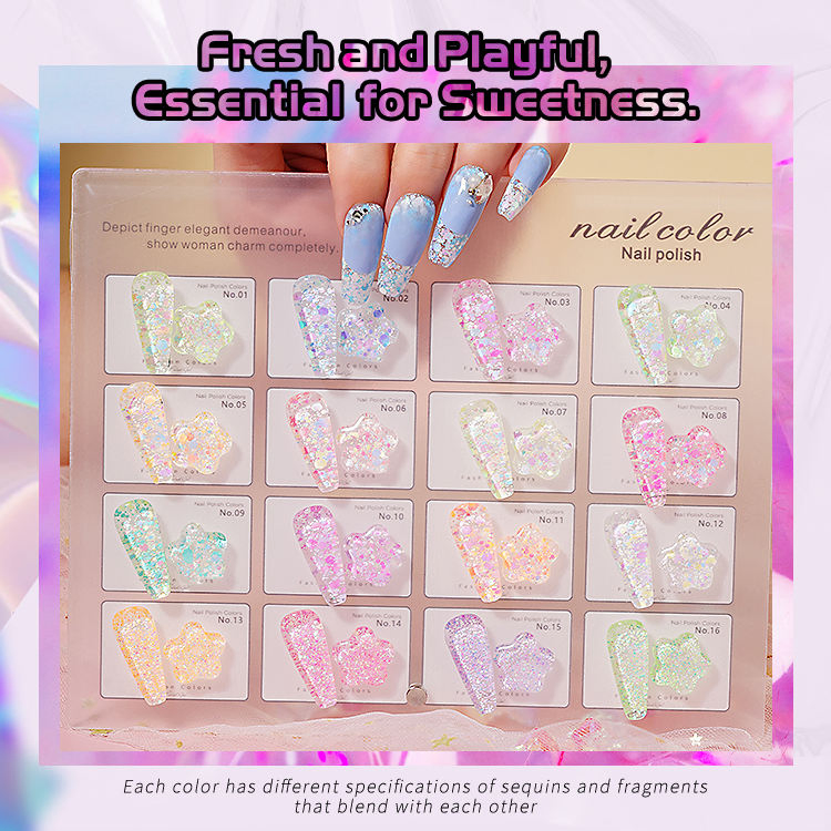 R S Nail Colorful Cellophane Candy Gel Nail UV Nail Salon OEM Custom Vernis Esmalte Glitter Gel Polish