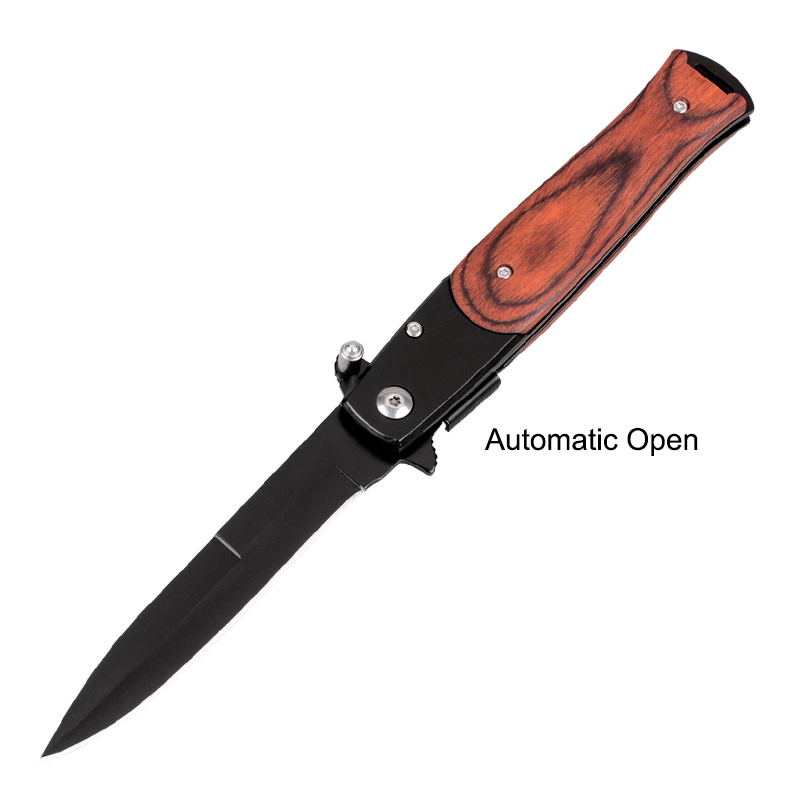 Карманный нож EDC с деревянной рукоятью и пружинным механизмом