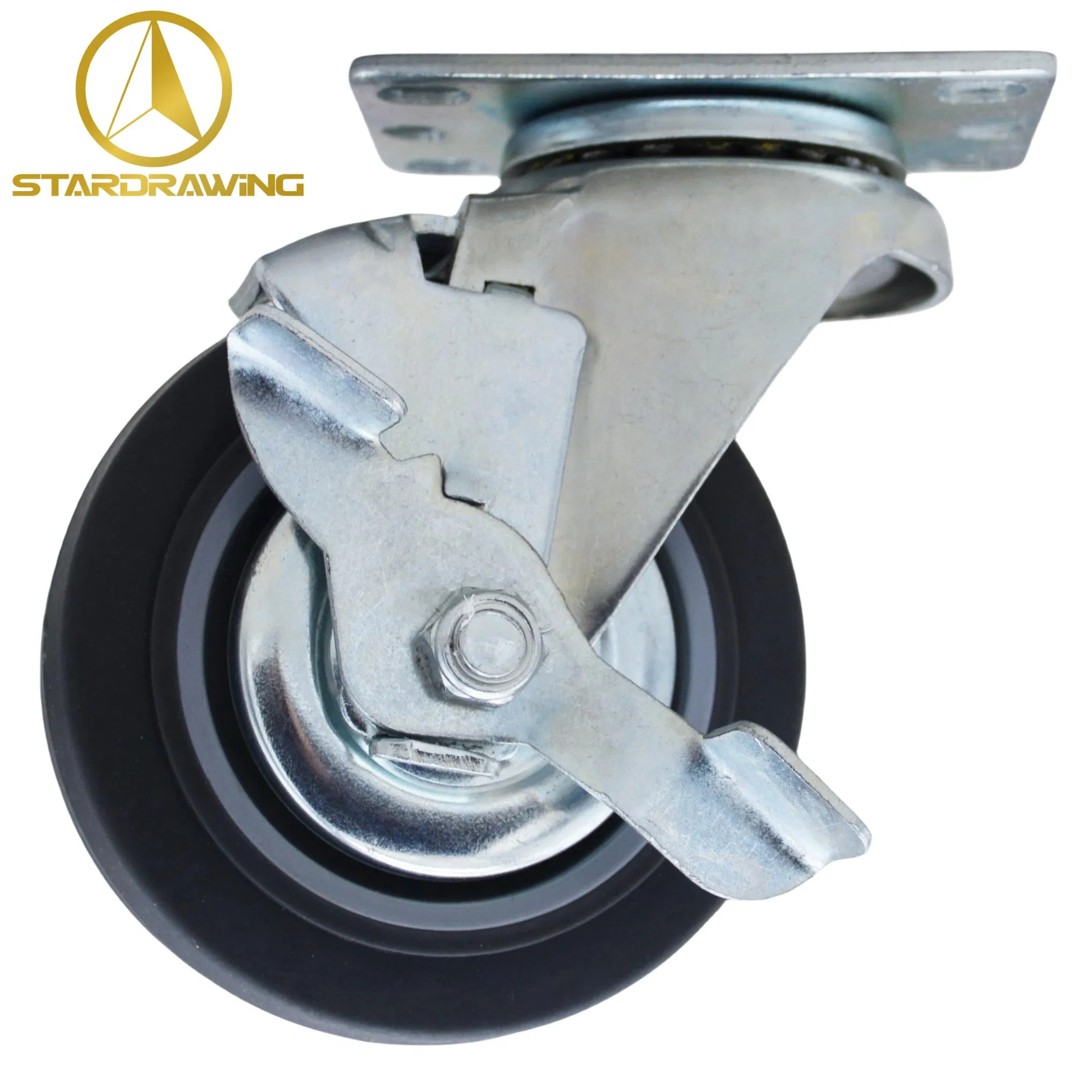 Stardrawing 4inch 100mm Swivel TPR Rubber Caster Wheel with Side Brake