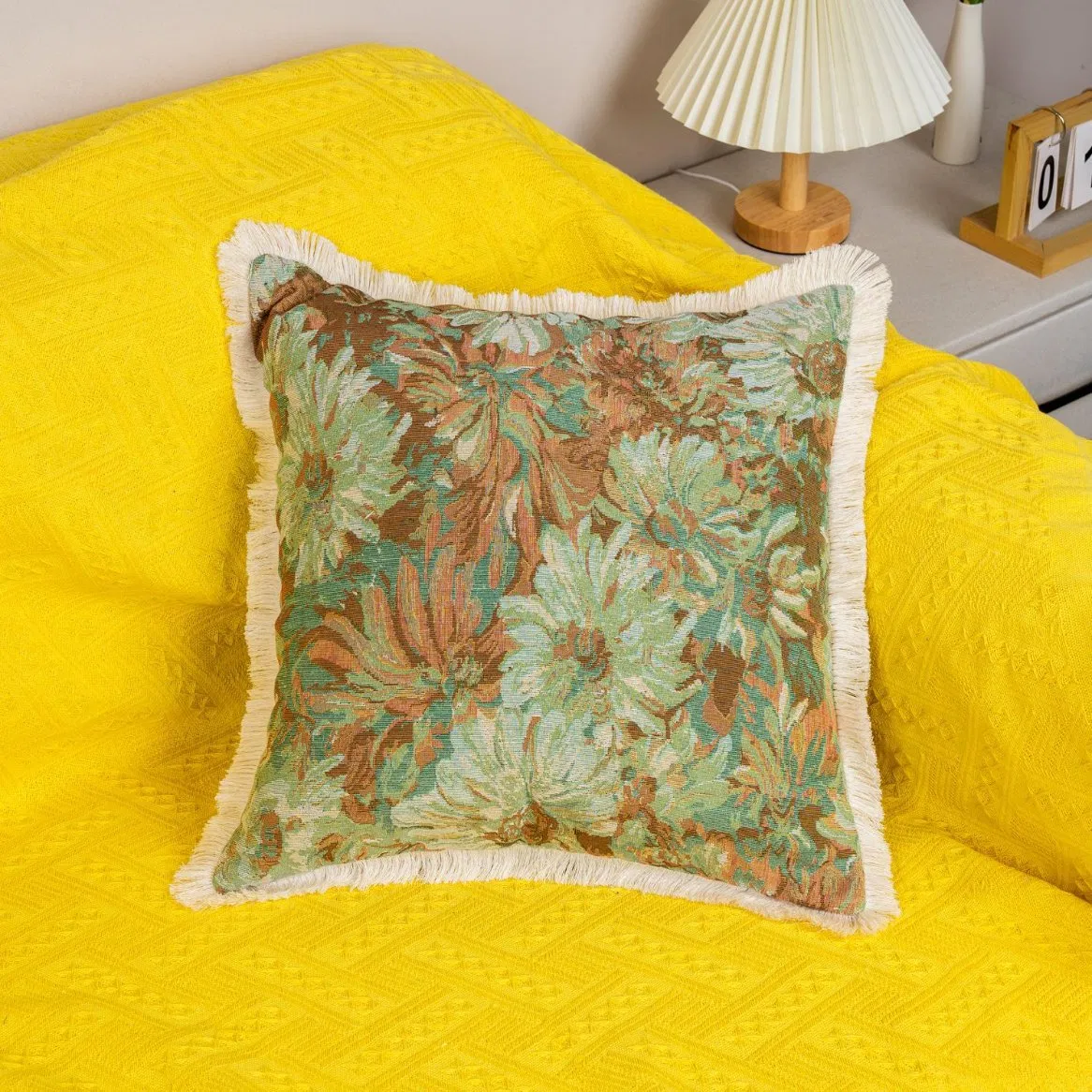 Dairui Ready Stock Oil Painting Style Pillow Covers with Inserts Jacquard Square Cushions for Sofa and Bed