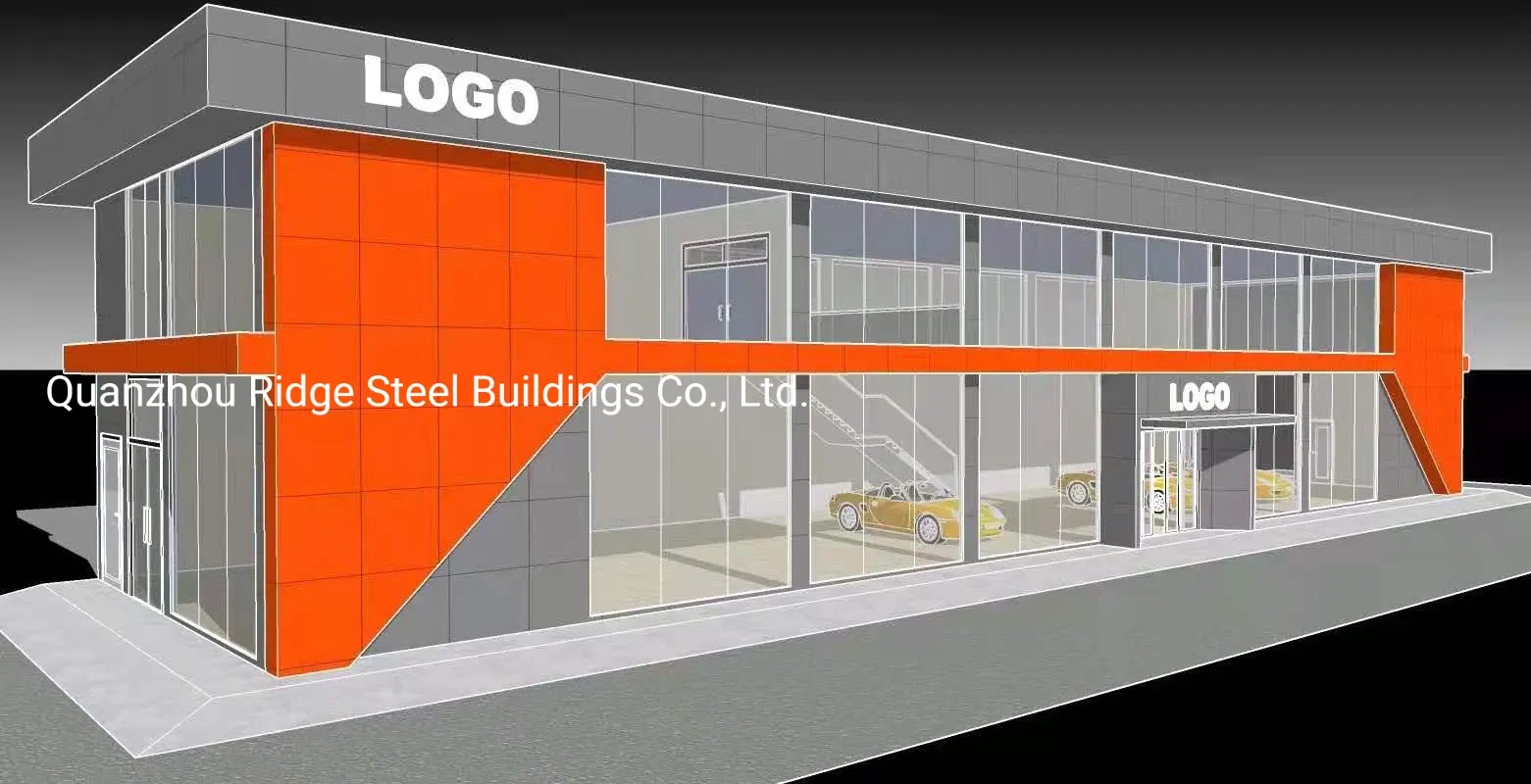 Prefab Glass Curtain Wall Auto Dealership Steel Structure Building Shop