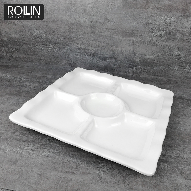 Porcelain Square Divided Dessert Plate