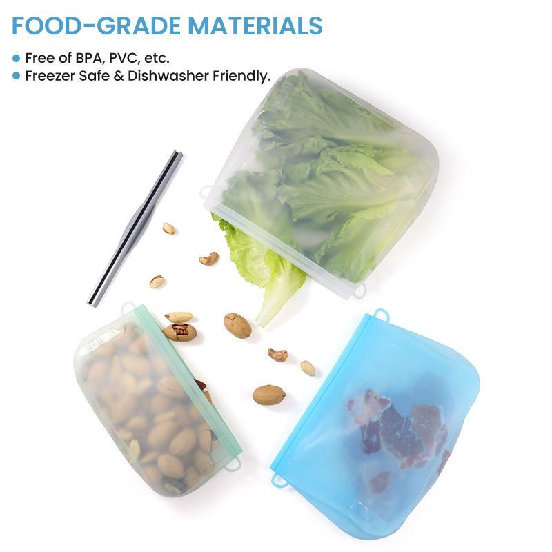 Custom Eco-Friendly Silicone Food Storage Pouch Dishwasher Freezer Safe Reusable Silicon Ziplock Food Bags for Outdoor Travel Packaging