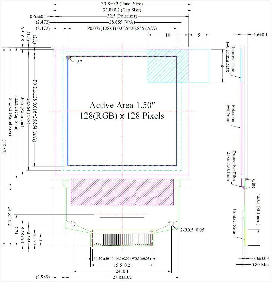 1.5 Inch Color OLED Display Panel 128X128 Pixels Full Color Graphic Display Screen