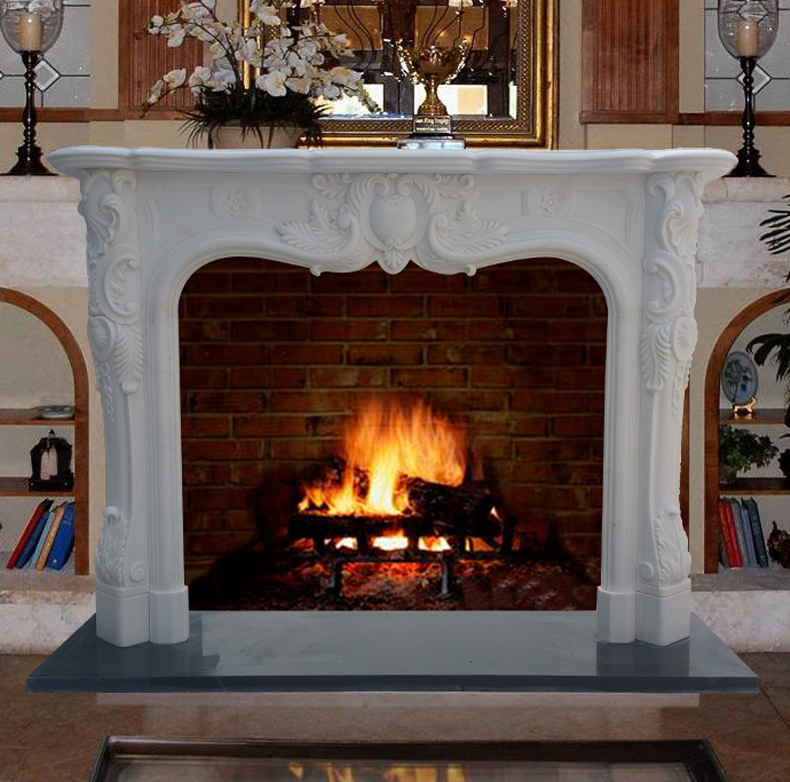 Hot Sale Winter Home Decoration Luxury Hand Carved Natural White Marble Fireplace Surround Mantel